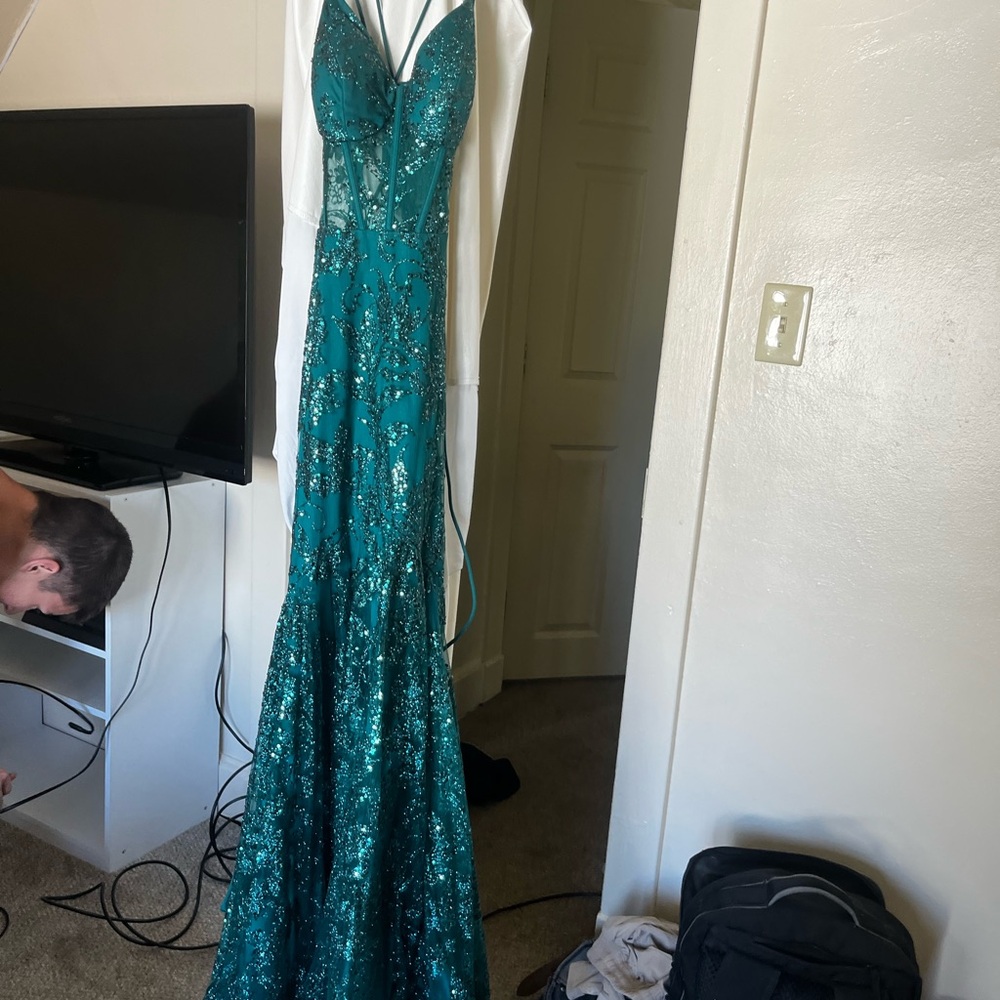 Windsor Teal Sequin Prom Dress